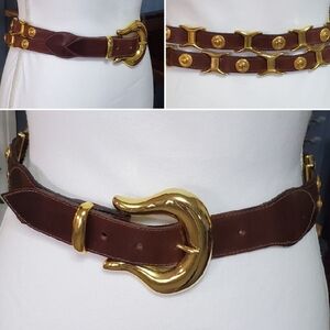 Streets Ahead Brown Leather Belt with Gold Buckle.